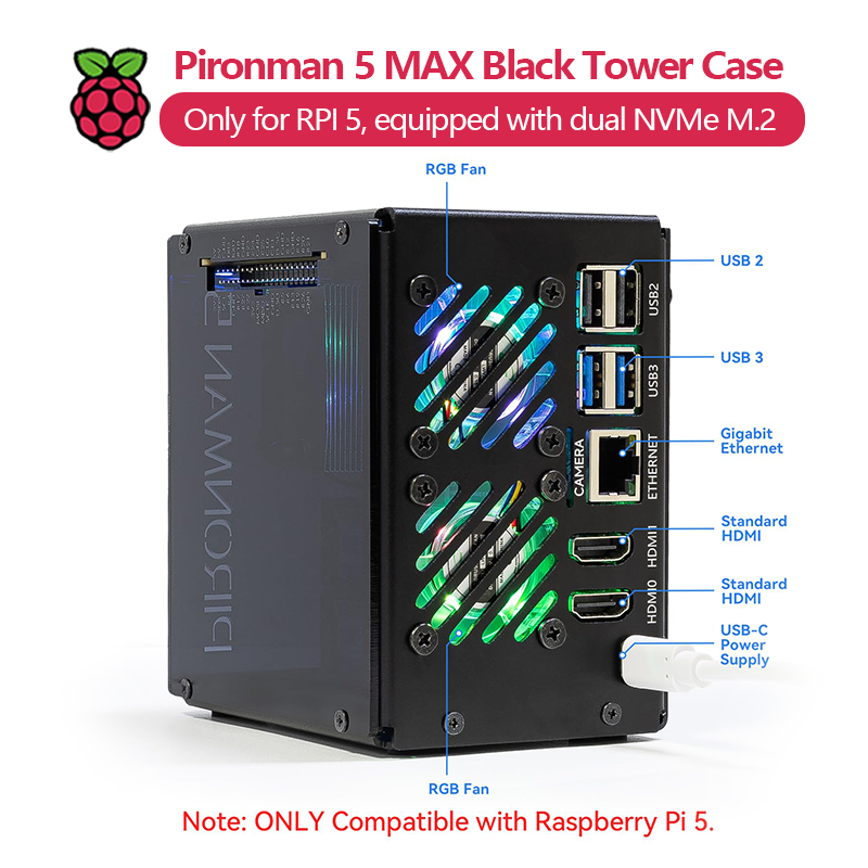 Pironman 5 MAX, Black Tower Ca - Argon One V3 M.2 Nvme Case recension och pris